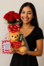 Kit Romântico Urso Pelúcia + 7 Rosas + Cartão e Bala da Paixão: presente romântico completo e pronto para surpreender quem você ama - Imagem 2
