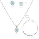 Kit Semijoia Prata 925 Coração Azul: pulseira, colar e brinco delicados para um look elegante e versátil.