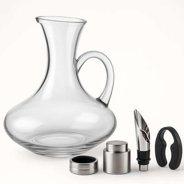 Kit de Vinho Premium com Decanter 1500ml: elegância, praticidade e acessórios para servir e conservar com estilo.
