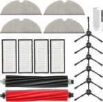 Kit de acessórios de substituição Q5 Pro compatível com Roborock Q5 Pro / Q5 Pro + / Q8 Max / Q8 Max + Robot Vacuum, 1 escova principal dupla, 4 almofadas de pano para esfregão, 6 escovas laterais, 4