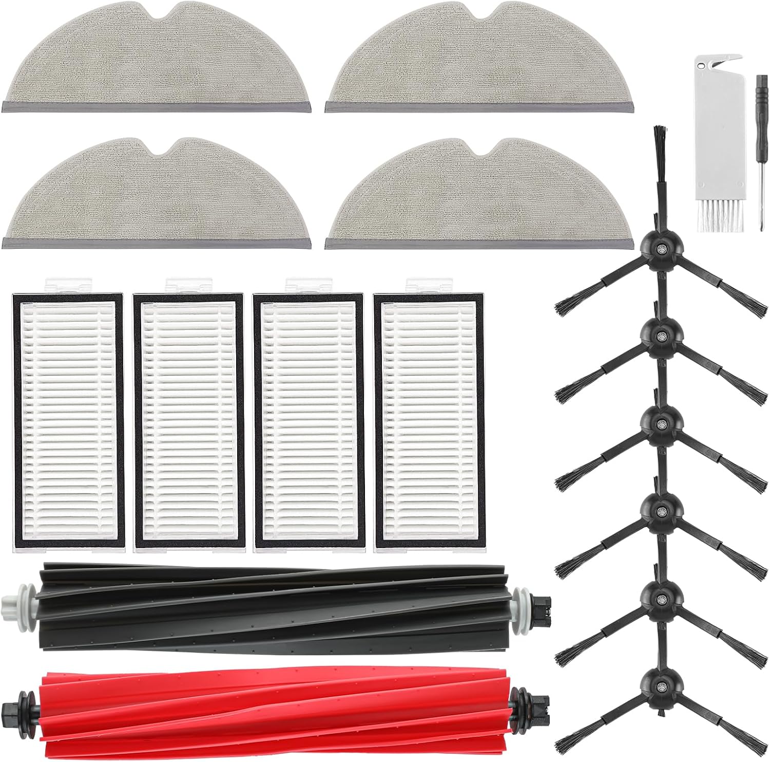 Kit de acessórios de substituição Q5 Pro compatível com Roborock Kit de acessórios de substituição Q5 Pro compatível com Roborock Q5 Pro / Q5 Pro + / Q8 Max / Q8 Max + Robot Vacuum, 1 escova principal dupla, 4 almofadas de pano para esfregão, 6 escovas laterais, 4