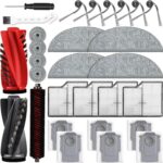 Kit de acessórios para Roborock Saros 10 robô aspirador de pó, 1 par de escova principal, 6 escovas laterais, 4 filtros, 6 sacos de pó, 4 esfregões longos, 4 esfregões redondos pequenos, 1 escova de