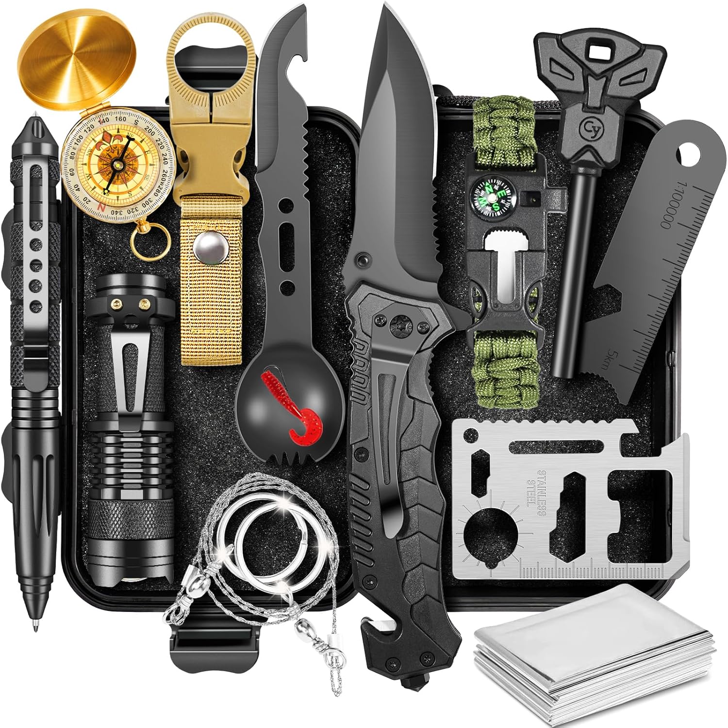 Kit de sobrevivência 14 peças: presente útil e compacto para Kit de sobrevivência 14 peças: presente útil e compacto para homens, pai, marido ou namorado em Natal e aniversários