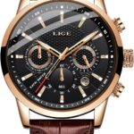 LIGE relógio masculino cronógrafo em couro: elegante, resistente à água e ideal para negócios e uso diário