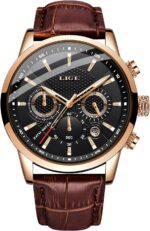 LIGE relógio masculino cronógrafo em couro: elegante, resistente à água e ideal para negócios e uso diário