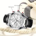 LIGE relógio masculino de couro à prova d’água com cronógrafo e calendário, ideal para uso casual e negócios - Imagem 2