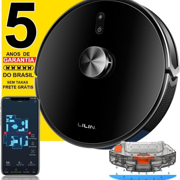 LILIN X6 Robô Aspirador LiDAR 3 em 1 com WiFi, Alexa, 6500Pa e mapas múltiplos para limpeza inteligente.