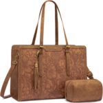 LOVEVOOK Bolsa feminina vintage para laptop 39,6 cm: grande capacidade, elegante e ideal para trabalho e estudos.