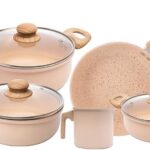 LYOR Conjunto 5 Panelas de Indução Bege: antiaderente, elegante e compatível com indução para cozinhar com mais praticidade.