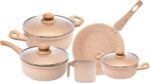 LYOR Conjunto 5 Panelas de Indução Bege: antiaderente, elegante e compatível com indução para cozinhar com mais praticidade.