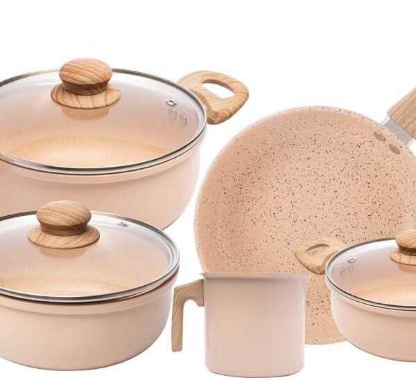 LYOR Conjunto 5 Panelas de Indução Bege: antiaderente, elegante e compatível com indução para cozinhar com mais praticidade.
