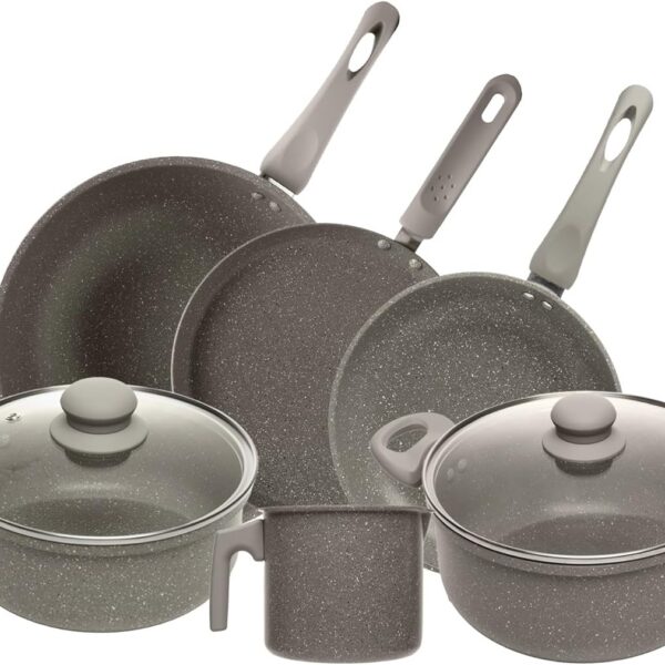 LYOR Conjunto 6 Panelas de Indução Granito Chef Taupe: kit premium com revestimento cerâmico, fácil limpeza e design elegante.