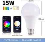 Lâmpada Inteligente Wi-Fi Tuya com Alexa e Google: controle por voz, brilho ajustável e 16 milhões de cores. - Imagem 2