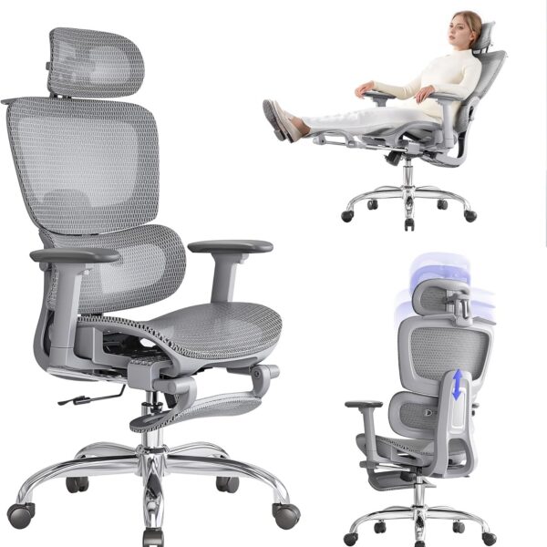 LarkLeaves Cadeira de Escritório Ergonômica com apoio 3D e descanso para os pés: conforto ideal para trabalhar e jogar.