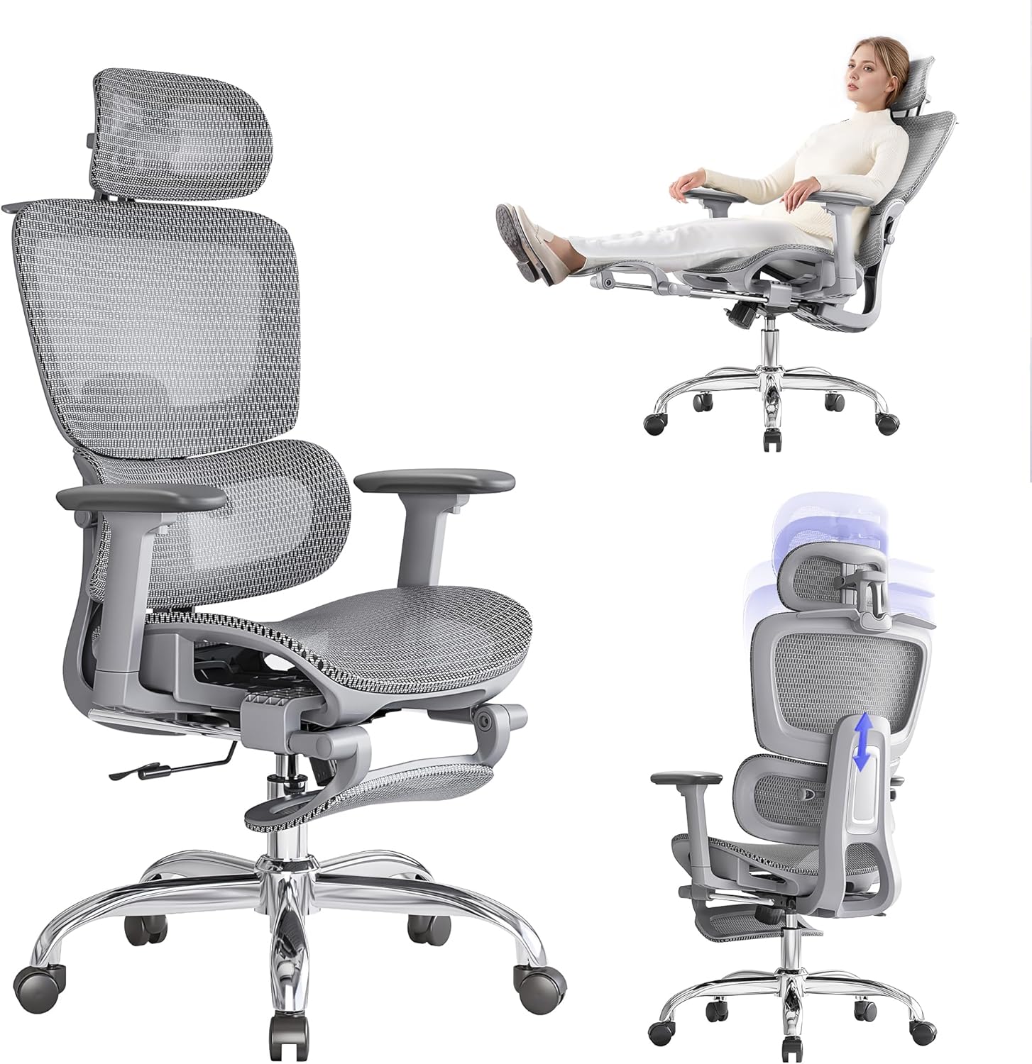 LarkLeaves Cadeira de Escritório Ergonômica com apoio 3D e descanso LarkLeaves Cadeira de Escritório Ergonômica com apoio 3D e descanso para os pés: conforto ideal para trabalhar e jogar.