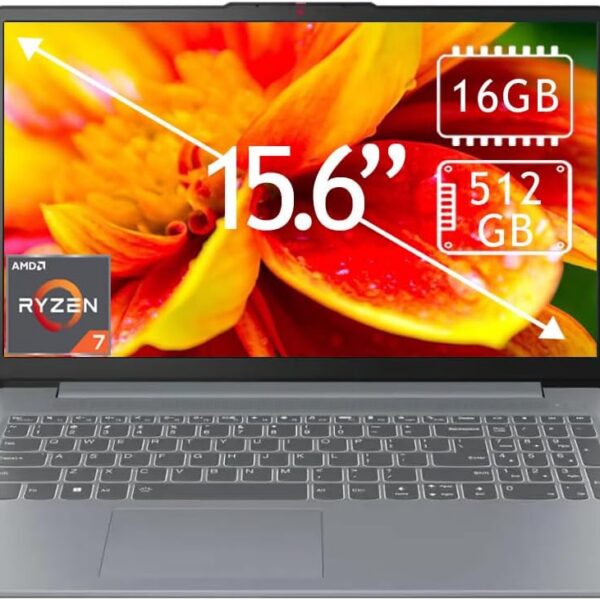 Lenovo Laptop IdeaPad Slim 3 de 15,6 polegadas Full HD com tela sensível ao toque – AMD Ryzen 7 5825U, 16 GB de memória, SSD de 512 GB, cinza ártico