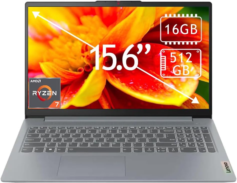 Lenovo Laptop IdeaPad Slim 3 de 15,6 polegadas Full HD Lenovo Laptop IdeaPad Slim 3 de 15,6 polegadas Full HD com tela sensível ao toque – AMD Ryzen 7 5825U, 16 GB de memória, SSD de 512 GB, cinza ártico