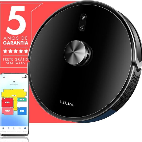 Lilin X6 Robô Aspirador LIDAR Bivolt com Mapeamento, Auto Recarga e Tanque 3 em 1