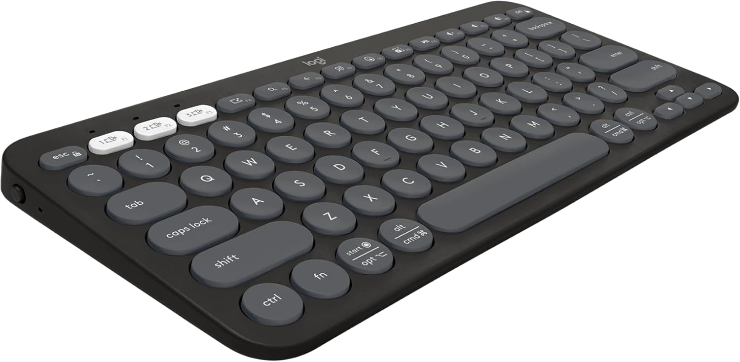 Logitech Pebble Keys 2 K380s: teclado Bluetooth sem fio portátil Logitech Pebble Keys 2 K380s: teclado Bluetooth sem fio portátil com teclas programáveis para múltiplos dispositivos.