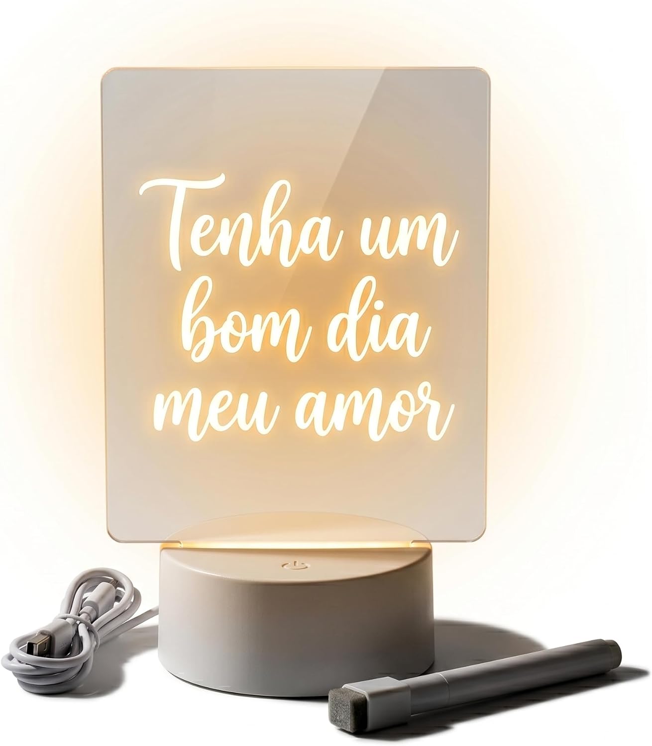 Luminária 3D LED com tela acrílica para recados: decoração criativa, Luminária 3D LED com tela acrílica para recados: decoração criativa, USB, caneta mágica e presente perfeito.