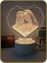 Luminária 3D Led 16 Cores Personalizada: presente criativo com base touch e foto gravada a laser.