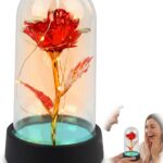 Luminária Flor Rosa Encantada na Cúpula com LED: presente romântico durável para decorar quarto e sala.