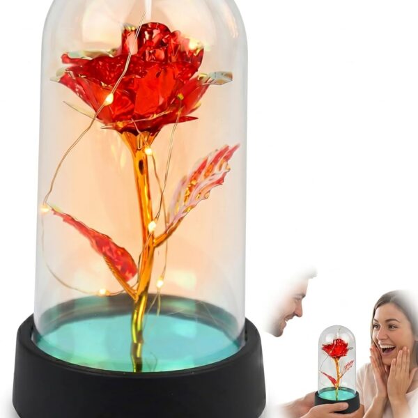 Luminária Flor Rosa Encantada na Cúpula com LED: presente romântico durável para decorar quarto e sala.