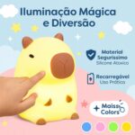 Luminária LED Capivara de Silicone USB-C: luz noturna RGB ao toque, recarregável e ideal para quartos infantis.