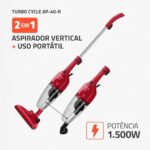 MONDIAL Aspirador de Pó Turbo Cycle, Vermelho/Preto, 1500W, 110V - AP-40-R - Imagem 2