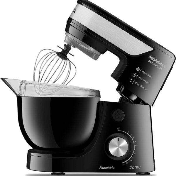 MONDIAL Batedeira Planetária 700W: potência, 12 velocidades e 2 tigelas de 4,5L para receitas perfeitas.