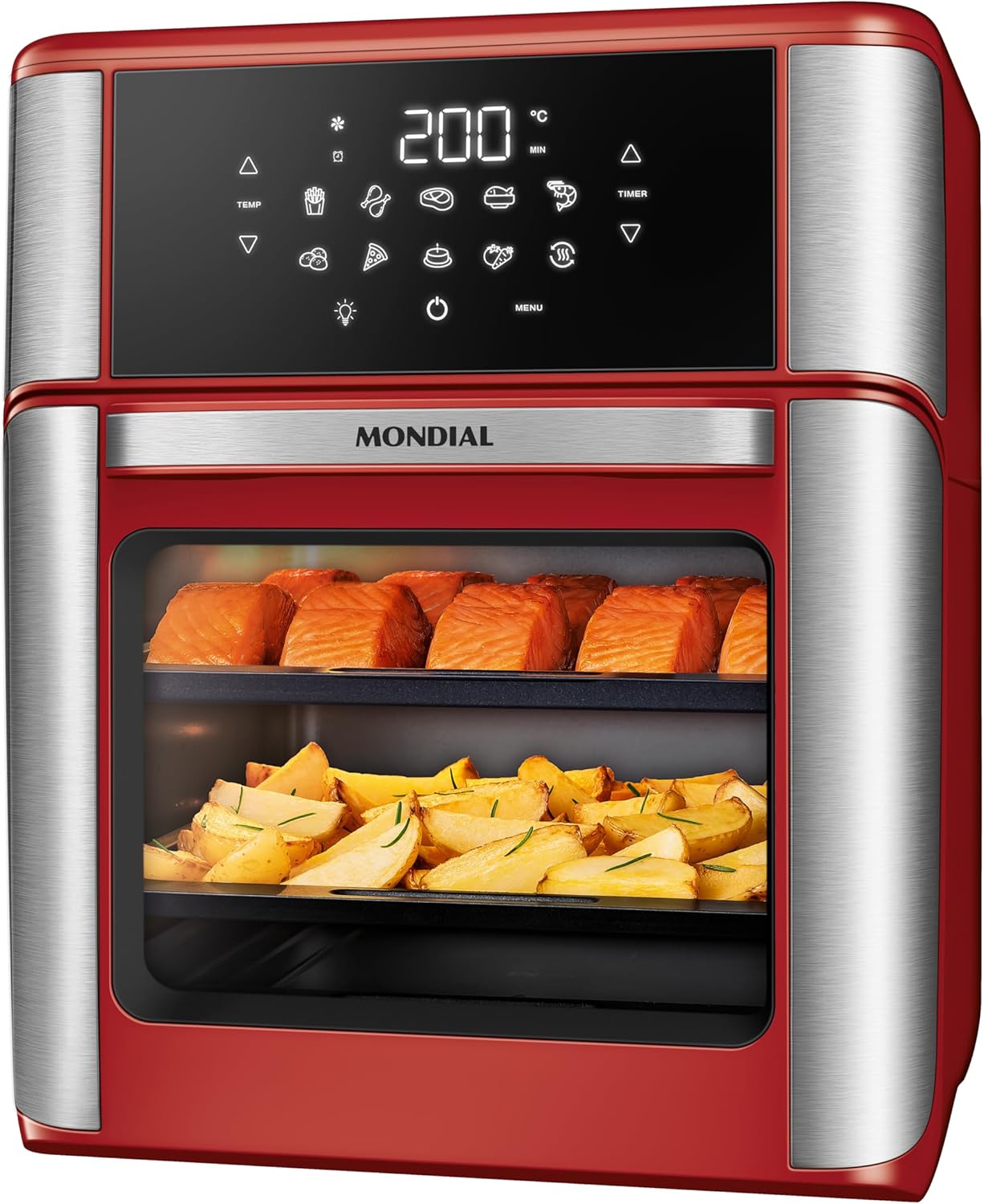 MONDIAL Fritadeira Air Fryer Forno Oven 12L, Vermelho/Inox, 2000W, 110V MONDIAL Fritadeira Air Fryer Forno Oven 12L, Vermelho/Inox, 2000W, 110V - AFON-12L-RI