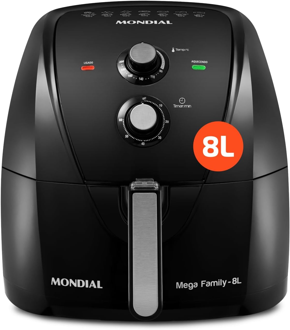 MONDIAL Fritadeira Sem Óleo Air Fryer 8L, Preto, 1900W, 110V MONDIAL Fritadeira Sem Óleo Air Fryer 8L, Preto, 1900W, 110V - AFN-80-FB