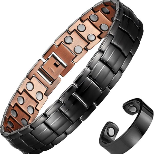 MagEnergy pulseira masculina de cobre puro 99,9% com ímãs duplos ajustável e elegante para compra segura