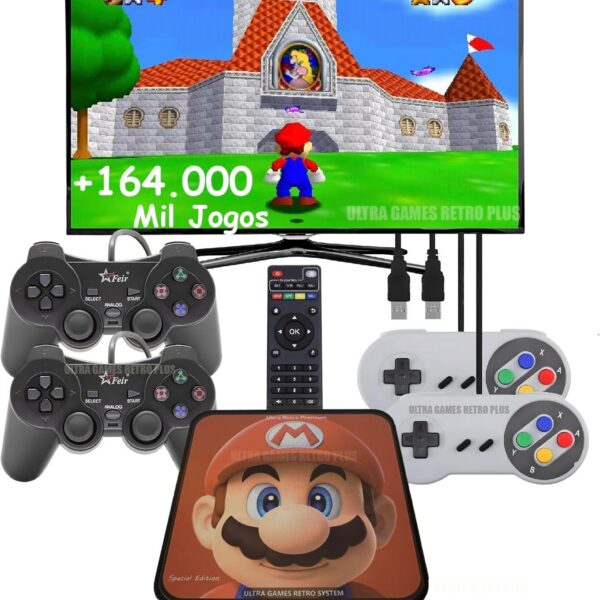 Mario Ultra Video Game Retro com 164 mil jogos e 4 controles: edição especial atualizada para jogar sem limites.