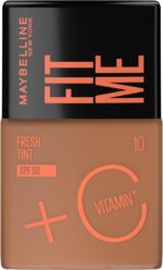 Maybelline Fit Me Fresh Tint: glow natural, Vitamina C e FPS 50 para pele uniforme e controle da oleosidade.