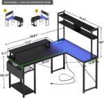Mesa Aheaplus em L com LED, tomadas e suporte para monitor, ideal para jogos e home office compactos - Imagem 2