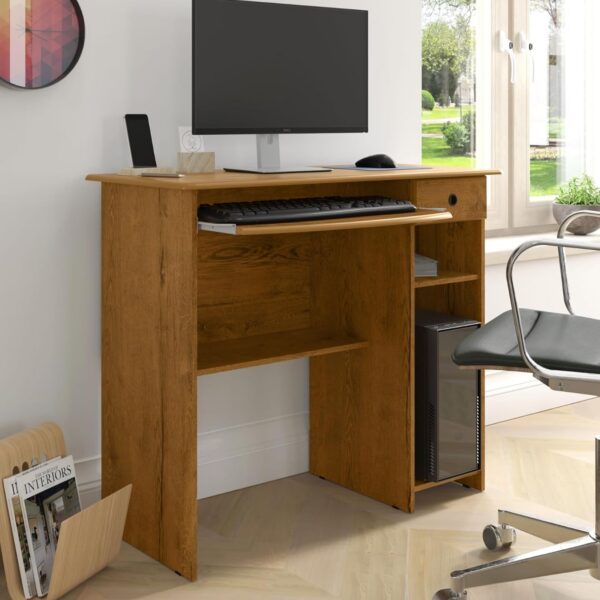 Mesa Computador Multiuso Freijó com gaveta e prateleira, ideal para escritório e home office organizado.