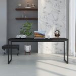 Mesa Dynamica Diretor 180x60x75cm amadeirada com estrutura preta, ideal para escritório funcional e elegante.
