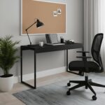 Mesa Escrivaninha Compacta Estilo Industrial Preta: ideal para home office com estrutura firme e design moderno.