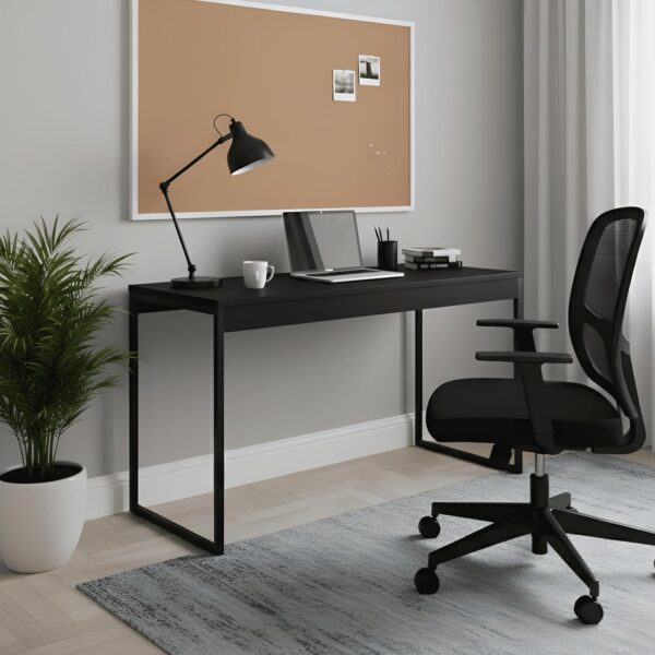 Mesa Escrivaninha Compacta Estilo Industrial Preta: ideal para home office com estrutura firme e design moderno.