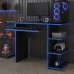 Mesa Escrivaninha Para Computador Escritório Pc Gamer RTX com estante lateral e design funcional para seu espaço de trabalho.