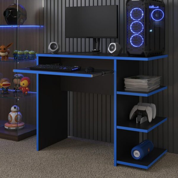 Mesa Escrivaninha Para Computador Escritório Pc Gamer RTX com estante lateral e design funcional para seu espaço de trabalho.