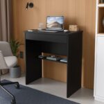 Mesa Escrivaninha para Computador com Gaveta: organização e praticidade para escritório em preto.