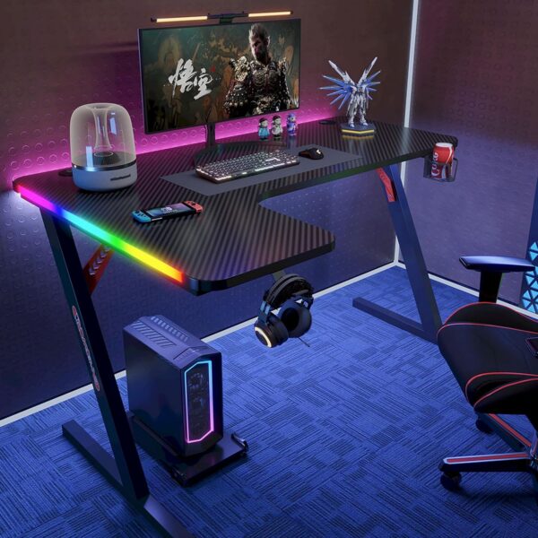 Mesa Gamer Delta Aitek em L com iluminação RGB para jogos e escritório, mais espaço e estilo para seu setup