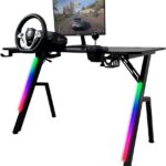 Mesa Gamer Kalkan Illumi RGB 120x61x78 cm: estilo, iluminação RGB e organização para um setup gamer completo.