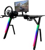 Mesa Gamer Kalkan Illumi RGB 120x61x78 cm: estilo, iluminação RGB e organização para um setup gamer completo.