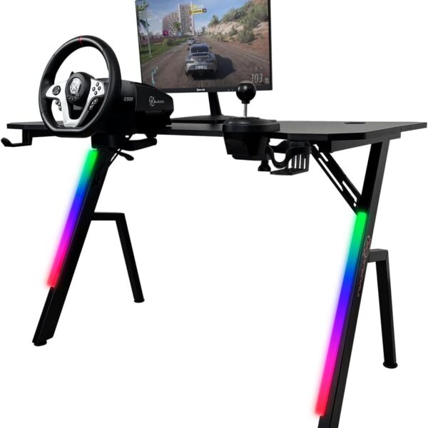 Mesa Gamer Kalkan Illumi RGB 120x61x78 cm: estilo, iluminação RGB e organização para um setup gamer completo.