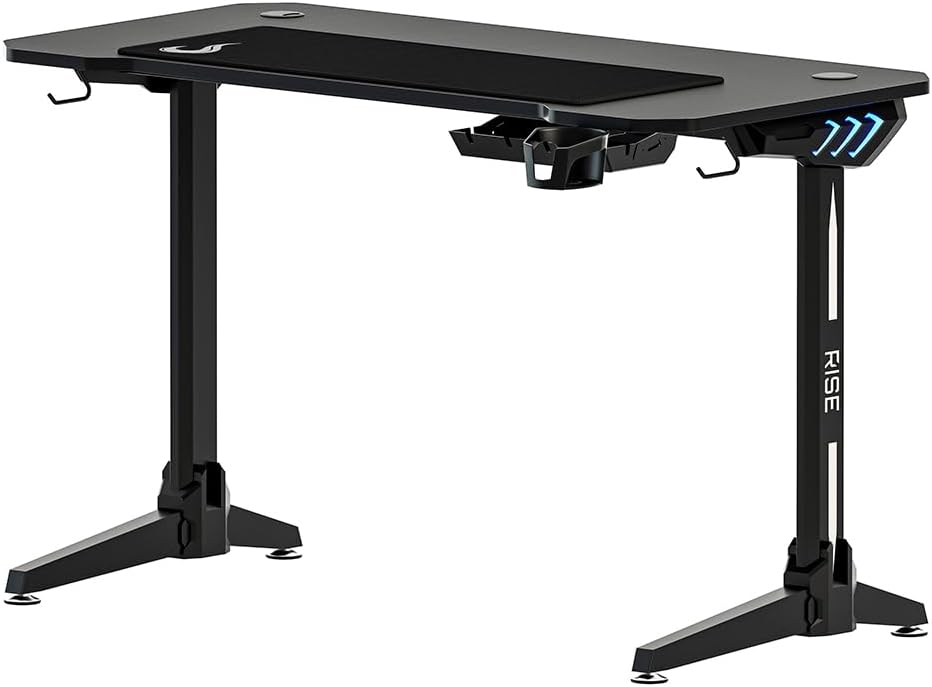 Mesa Gamer Rise Mode I Preto 120x60cm com LED RGB, Mesa Gamer Rise Mode I Preto 120x60cm com LED RGB, suporte para headset e alta resistência para seu setup.