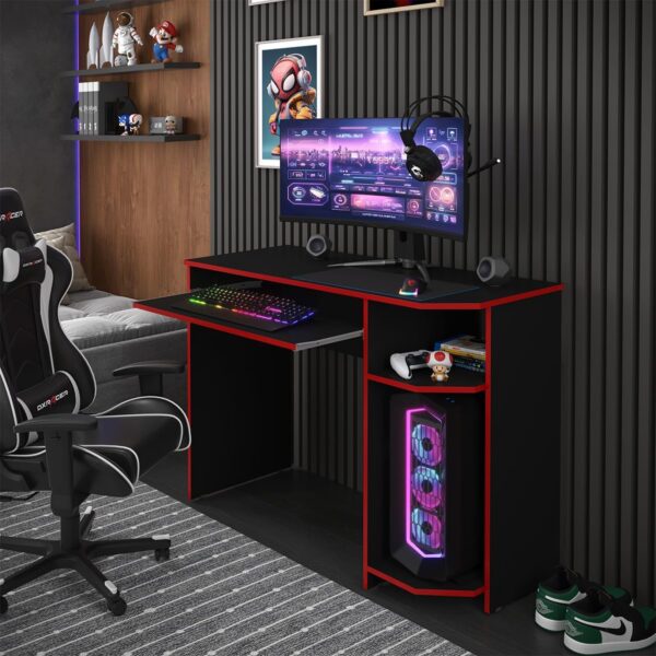 Mesa Gamer escrivaninha para PC Gamer preto e vermelho: ideal para escritório, computador e notebook.