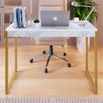 Mesa Industrial MEGA MARMORE/DOURADO: elegância e resistência para computador, escritório ou manicure.